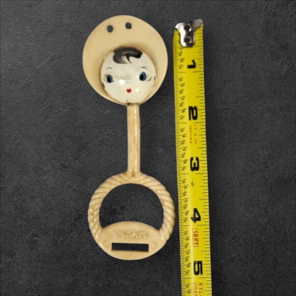 Vintage 1950s Baby Rattles Lot of 3 Plakie Plastic Nursery Toys Pastel Faces - Picture 10 of 10